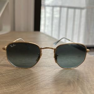 Ray-Ban Hexagonal Sunglasses - Gold, Blue Tint